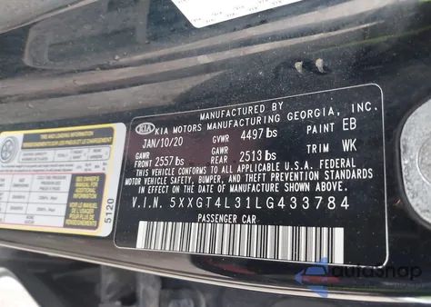 2020 Kia Optima Lx из США, поврежденный, VIN 5XXGT4L31LG433784